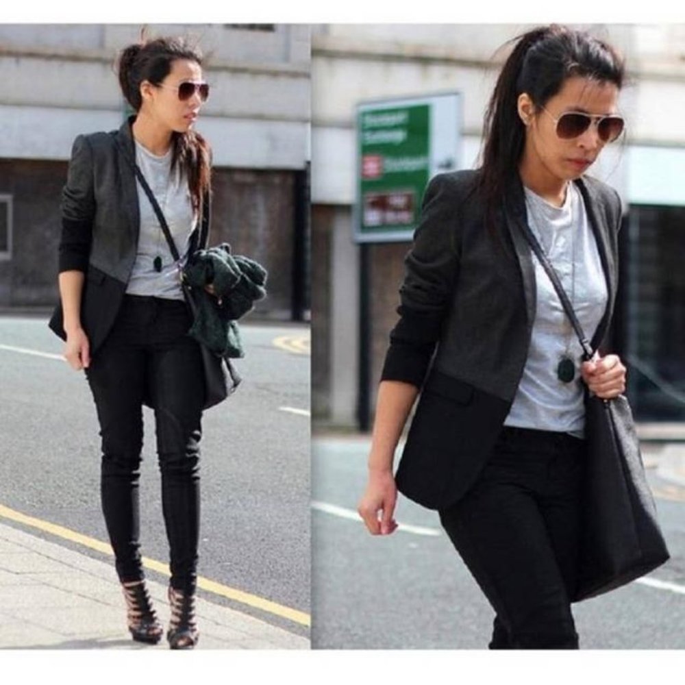 ZARA Two Tone Colorblock Blazer Gray Black